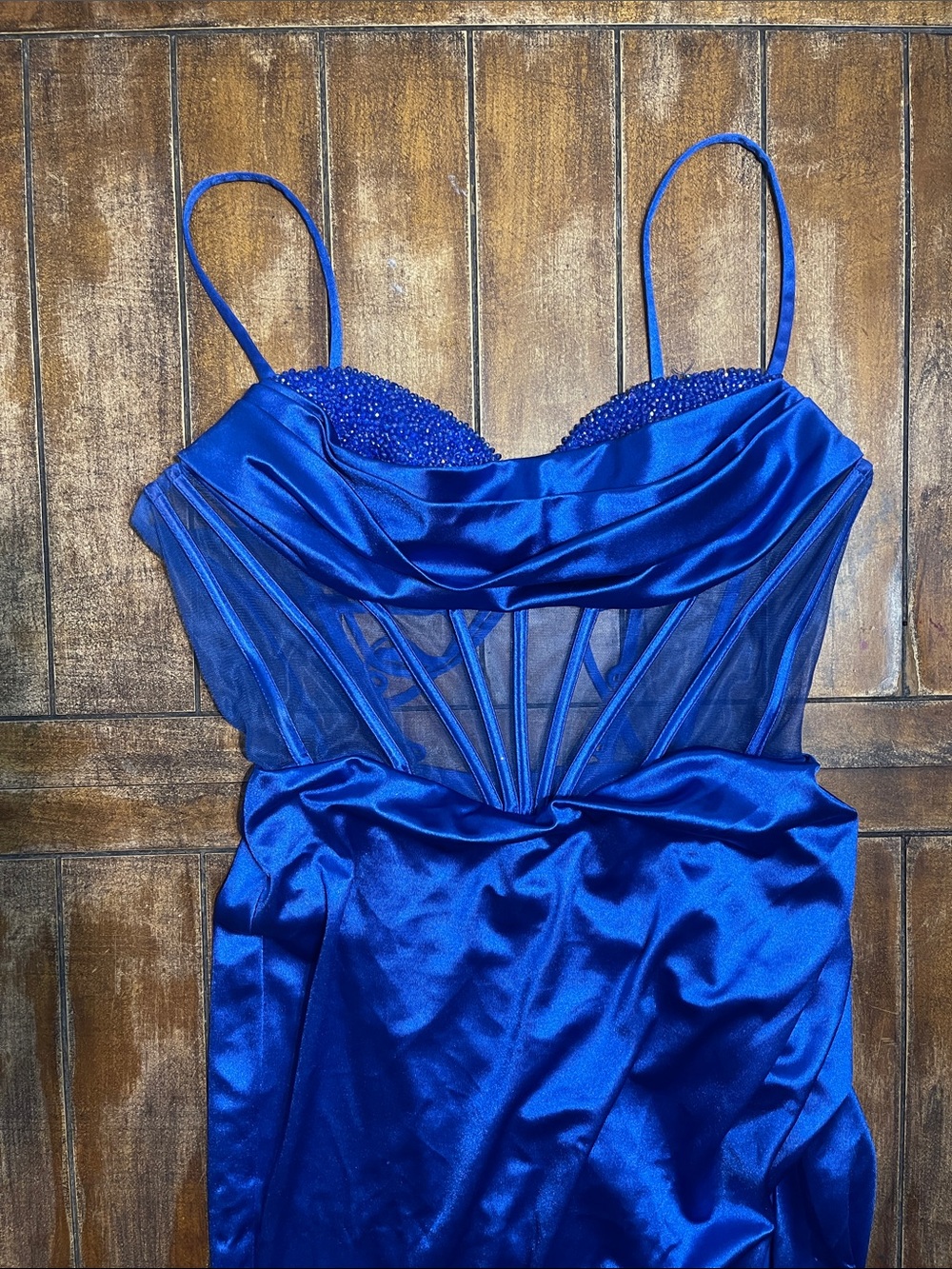 Women's Royal Blue Satin Bustier Nightdress by
